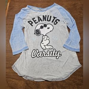 Peanuts Long Sleeve Tee Gray and Blue